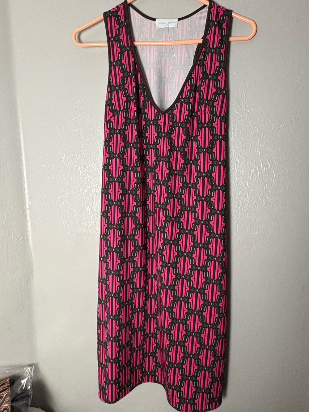 Sleeveless V-Neck Pink Geometric Midi Dress by Isa Belle by Samo Gabrscek